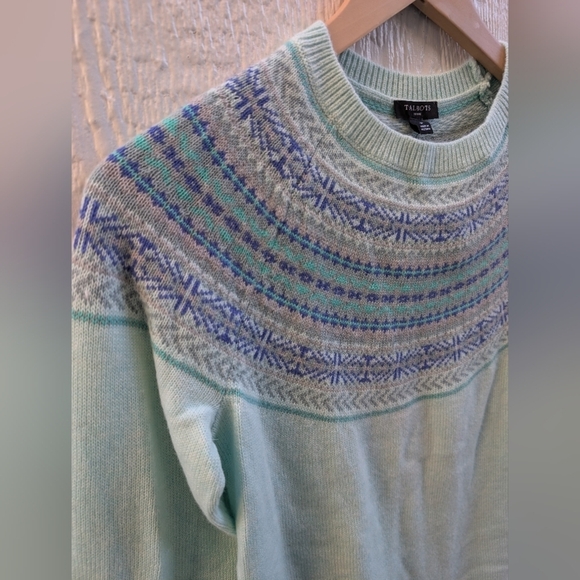 NWT Talbots Fair Isle Yoke Sweater Lambswool Blend Mint Green Petite Size P - Picture 3 of 6